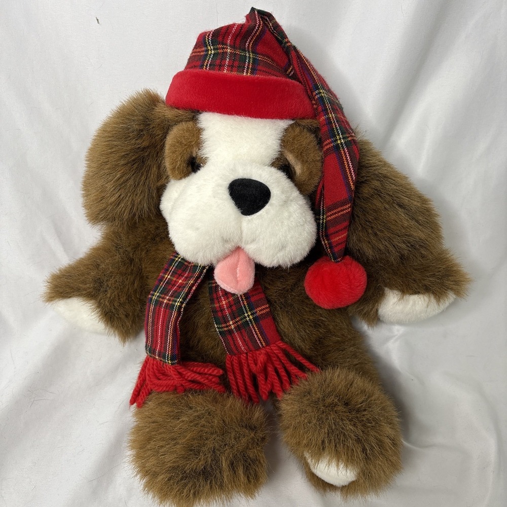 Vtg Commonwealth Digby & Dexter‎ Dog Plush Christmas Plaid Hat 20" 1995